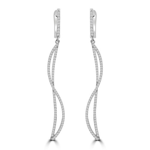 1.06 ct Ladies Round Cut Diamond Drop Dangling Earrings In 18 Kt White Gold 1.06 ct Ladies Round Cut Diamond Drop Dangling Earrings In 18 Kt White Gold