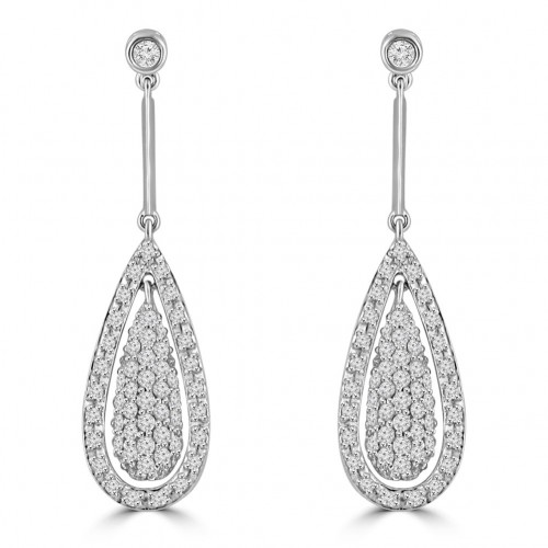 1.55 ct Ladies Round Cut Diamond Drop Dangling Earrings In 14 Kt White Gold 1.55 ct Ladies Round Cut Diamond Drop Dangling Earrings In 14 Kt White Gold