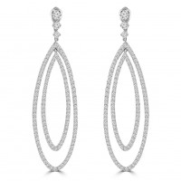 4.55 ct Ladies Round Cut Diamond Dangling Chandelier Earrings In 14 Kt White Gold