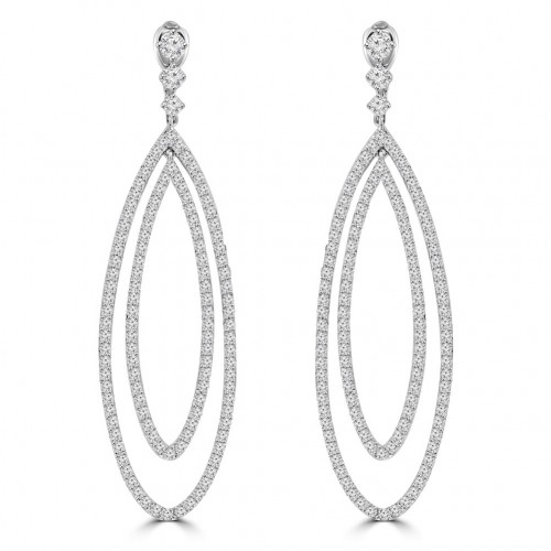 4.55 ct Ladies Round Cut Diamond Dangling Chandelier Earrings In 14 Kt White Gold