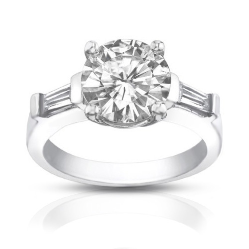 1.10 ct Ladies Round / Bagutte Cut  Diamond Engagement Ring