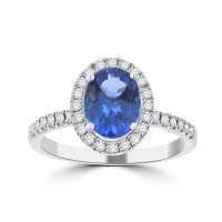1.96 ct Round Cut Diamond & Oval Shape Tanzanite Engagement Ring