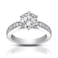 1.40 ct Round Cut Diamond Engagement Ring Whit Millgrain on The Shank 