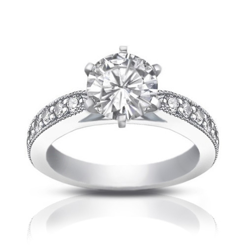 1.40 ct Round Cut Diamond Engagement Ring Whit Millgrain on The Shank 