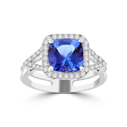 2.54 ct Round Cut Diamond & Cushion Cut Tanzanite Engagement Ring 2.54 ct Round Cut Diamond & Cushion Cut Tanzanite Engagement Ring
