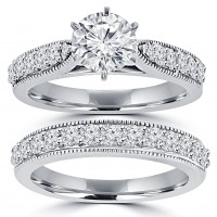 2.15 ct Round Cut Diamond Engagement Ring Set Whit Millgrain on The Shank 2.15 ct Round Cut Diamond Engagement Ring Set Whit Millgrain on The Shank