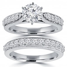 2.15 ct Round Cut Diamond Engagement Ring Set Whit Millgrain on The Shank 2.15 ct Round Cut Diamond Engagement Ring Set Whit Millgrain on The Shank