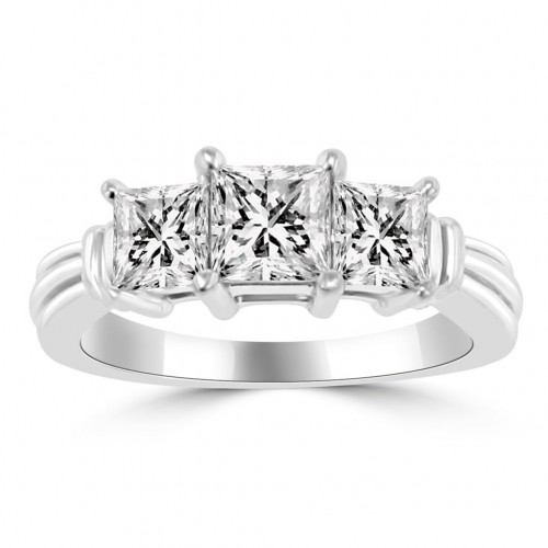 1.45 ct Ladies Three Stone Princess Cut Diamond Engagement Ring