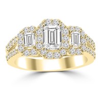 1.76 ct Ladies Emerald Round and Baguette Cut Diamond Engagement Ring in 14 kt Yellow Gold