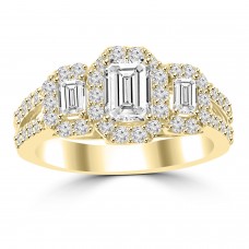 1.76 ct Ladies Emerald Round and Baguette Cut Diamond Engagement Ring in 14 kt Yellow Gold 1.76 ct Ladies Emerald Round and Baguette Cut Diamond Engagement Ring in 14 kt Yellow Gold