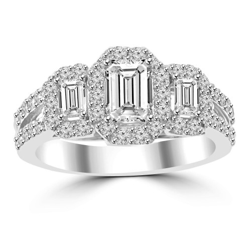 1.76 ct Ladies Emerald Round and Baguette Cut Diamond Engagement Ring in 14 kt White Gold