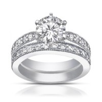 2.25 ct Round Cut Diamond Engagement Ring Set Whit Millgrain on The Shank 2.25 ct Round Cut Diamond Engagement Ring Set Whit Millgrain on The Shank