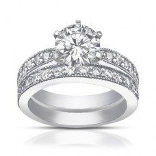 2.25 ct Round Cut Diamond Engagement Ring Set Whit Millgrain on The Shank 2.25 ct Round Cut Diamond Engagement Ring Set Whit Millgrain on The Shank