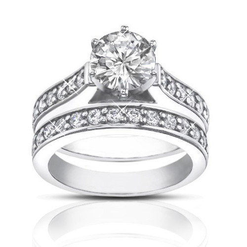1.80 ct  Ladies Round Cut Diamond Engagement Accented Ring Set