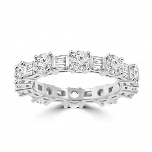 4.51 ct Round Cut And Baguette Cut Diamond Eternity Band in 14 kt White Gold 4.51 ct Round Cut And Baguette Cut Diamond Eternity Band in 14 kt White Gold