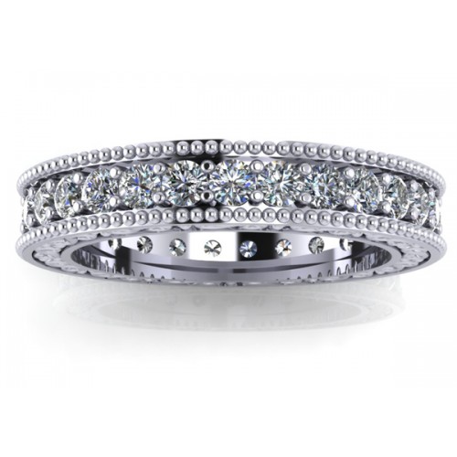 1.00 ct Millgrain Edge Diamond Eternity Wedding Band Ring With Design on The Side 1.00 ct Millgrain Edge Diamond Eternity Wedding Band Ring With Design on The Side