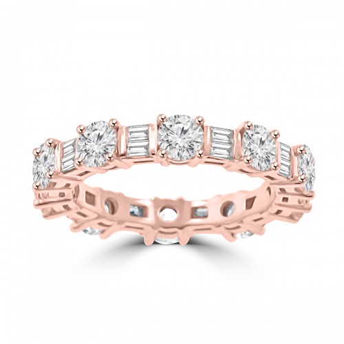 4.51 ct Round Cut And Baguette Cut Diamond Eternity Band in 14 kt Rose Gold