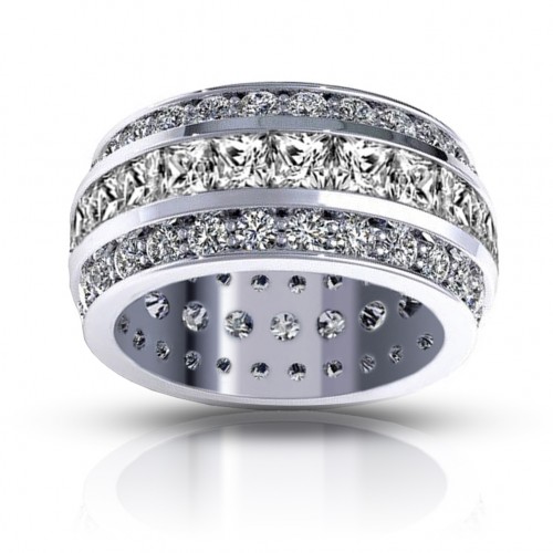 5.00 ct Three Row Princess and Round Cut Diamond Eternity Wedding Band 5.00 ct Three Row Princess and Round Cut Diamond Eternity Wedding Band