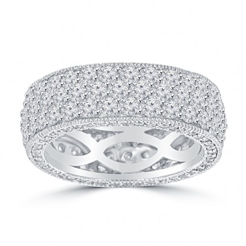 4.50 ct Ladies Three Row Round Cut Diamond Eternity Wedding Band Ring
