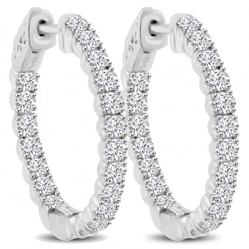 2.10 ct Ladies Round Cut Diamond Hoop Huggie Earrings