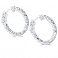 1.25 ct Ladies Round Cut Diamond Hoop Huggie Earrings In 14 Kt White Gold 1.25 ct Ladies Round Cut Diamond Hoop Huggie Earrings In 14 Kt White Gold