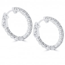 1.25 ct Ladies Round Cut Diamond Hoop Huggie Earrings In 14 Kt White Gold 1.25 ct Ladies Round Cut Diamond Hoop Huggie Earrings In 14 Kt White Gold
