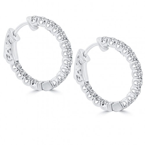1.25 ct Ladies Round Cut Diamond Hoop Huggie Earrings In 14 Kt White Gold 1.25 ct Ladies Round Cut Diamond Hoop Huggie Earrings In 14 Kt White Gold