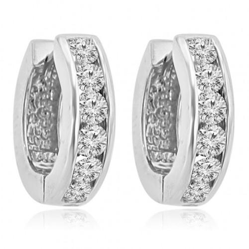 1.20 ct Ladies Round Cut Diamond Hoop Huggie Earrings In 14 Kt White Gold 1.20 ct Ladies Round Cut Diamond Hoop Huggie Earrings In 14 Kt White Gold