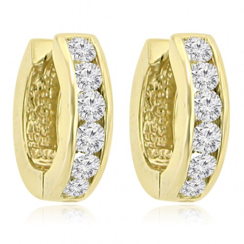 1.20 ct Ladies Round Cut Diamond Hoop Huggie Earrings In 14 Kt Yellow Gold 1.20 ct Ladies Round Cut Diamond Hoop Huggie Earrings In 14 Kt Yellow Gold