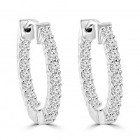 1.90 ct Ladies Round Cut Diamond Hoop Huggie Earrings In 14 Kt White Gold 1.90 ct Ladies Round Cut Diamond Hoop Huggie Earrings In 14 Kt White Gold