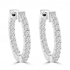 1.90 ct Ladies Round Cut Diamond Hoop Huggie Earrings In 14 Kt White Gold 1.90 ct Ladies Round Cut Diamond Hoop Huggie Earrings In 14 Kt White Gold