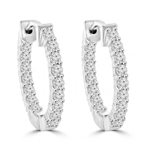 1.90 ct Ladies Round Cut Diamond Hoop Huggie Earrings In 14 Kt White Gold 1.90 ct Ladies Round Cut Diamond Hoop Huggie Earrings In 14 Kt White Gold