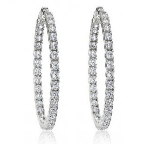 2.50 Ct Ladies Round Cut Diamond Inside Outside Hoop Earrings 
