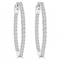1.65 ct Ladies Round Cut Diamond Hoop Earrings In 14 Kt White Gold 1.65 ct Ladies Round Cut Diamond Hoop Earrings In 14 Kt White Gold