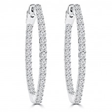 1.65 ct Ladies Round Cut Diamond Hoop Earrings In 14 Kt White Gold 1.65 ct Ladies Round Cut Diamond Hoop Earrings In 14 Kt White Gold