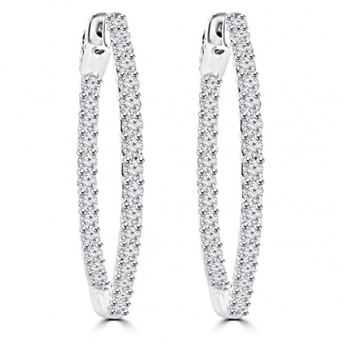 1.65 ct Ladies Round Cut Diamond Hoop Earrings In 14 Kt White Gold 1.65 ct Ladies Round Cut Diamond Hoop Earrings In 14 Kt White Gold