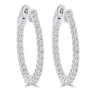 1.45 ct Ladies Round Cut Diamond Hoop Earrings In 14 Kt White Gold 1.45 ct Ladies Round Cut Diamond Hoop Earrings In 14 Kt White Gold