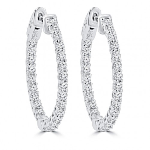 1.45 ct Ladies Round Cut Diamond Hoop Earrings In 14 Kt White Gold 1.45 ct Ladies Round Cut Diamond Hoop Earrings In 14 Kt White Gold