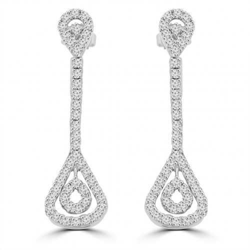 2.76 ct Ladies Round Cut Diamond Drop Chandelier Earrings In 14 Kt White Gold 