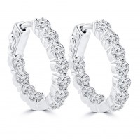 2.50 ct Ladies Round Cut Diamond Hoop Huggie Earrings In 14 Kt White Gold 2.50 ct Ladies Round Cut Diamond Hoop Huggie Earrings In 14 Kt White Gold