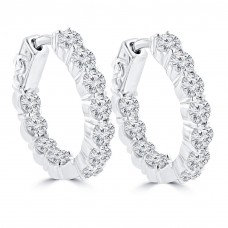 2.50 ct Ladies Round Cut Diamond Hoop Huggie Earrings In 14 Kt White Gold 2.50 ct Ladies Round Cut Diamond Hoop Huggie Earrings In 14 Kt White Gold