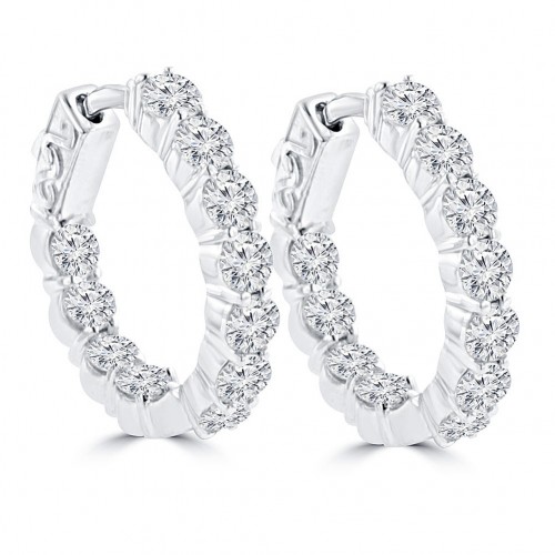 2.50 ct Ladies Round Cut Diamond Hoop Huggie Earrings In 14 Kt White Gold 2.50 ct Ladies Round Cut Diamond Hoop Huggie Earrings In 14 Kt White Gold