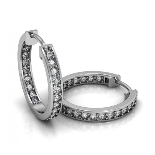 1.60 ct Ladies Round Cut Diamond Hoop Huggie Earrings In 14 Kt White Gold 1.60 ct Ladies Round Cut Diamond Hoop Huggie Earrings In 14 Kt White Gold
