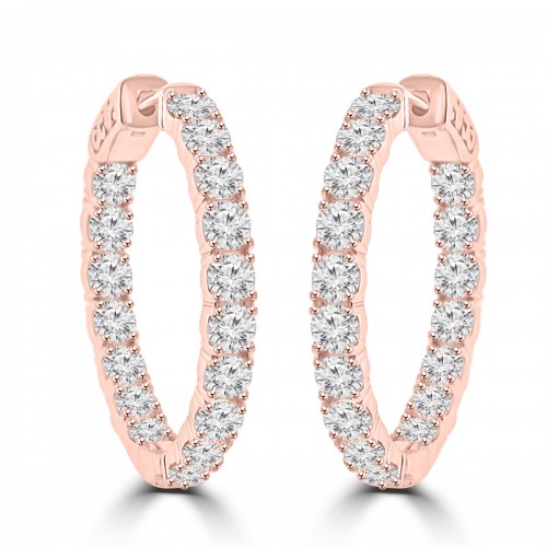 2.20 ct Ladies Round Cut Diamond Hoop Huggie Earrings Rose Gold