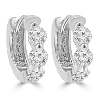 1.20 ct ttw Ladies Round Cut Diamond Hoop Huggie Earrings In 14 Kt White Gold 1.20 ct ttw Ladies Round Cut Diamond Hoop Huggie Earrings In 14 Kt White Gold
