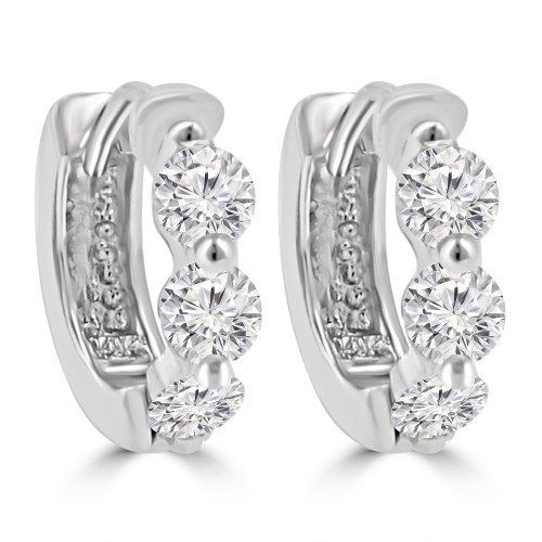 1.20 ct ttw Ladies Round Cut Diamond Hoop Huggie Earrings In 14 Kt White Gold 1.20 ct ttw Ladies Round Cut Diamond Hoop Huggie Earrings In 14 Kt White Gold