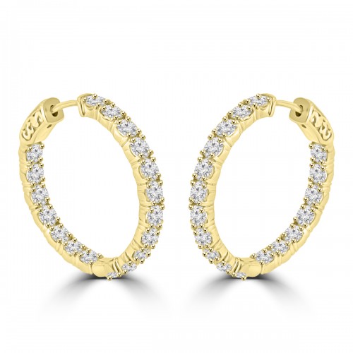 2.10 ct Ladies Round Cut Diamond Hoop Huggie Earrings in Yellow Gold 2.10 ct Ladies Round Cut Diamond Hoop Huggie Earrings in Yellow Gold