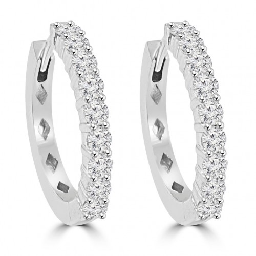 1.46 ct Ladies Outside Round Cut Diamond Hoop Huggie Earrings 1.46 ct Ladies Outside Round Cut Diamond Hoop Huggie Earrings