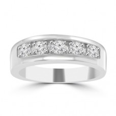 1.00 Men's Round Cut Diamond Wedding Band in 14 kt White Gold