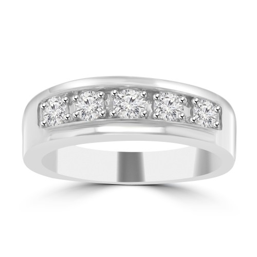 1.00 Men's Round Cut Diamond Wedding Band in 14 kt White Gold